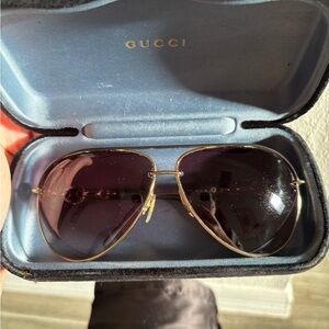 Gucci Puff Gold Aviator Sunglasses with Dusty, Gucci Bag & Gucci Case